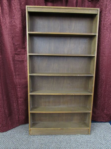 ALL WOOD DISPLAY SHELVING UNIT, DVD's, CD's, VINTAGE TOYS & BOOKS.