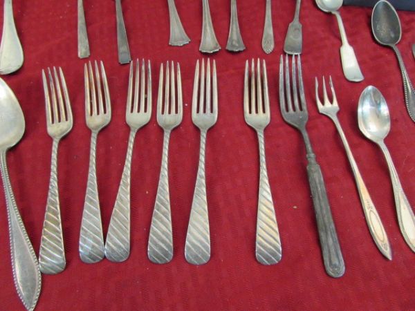 FIFTY PIECES OF FLATWARE & SILVERPLATE