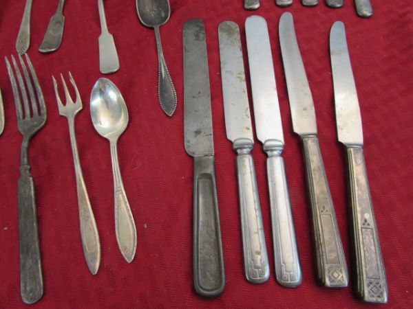 FIFTY PIECES OF FLATWARE & SILVERPLATE
