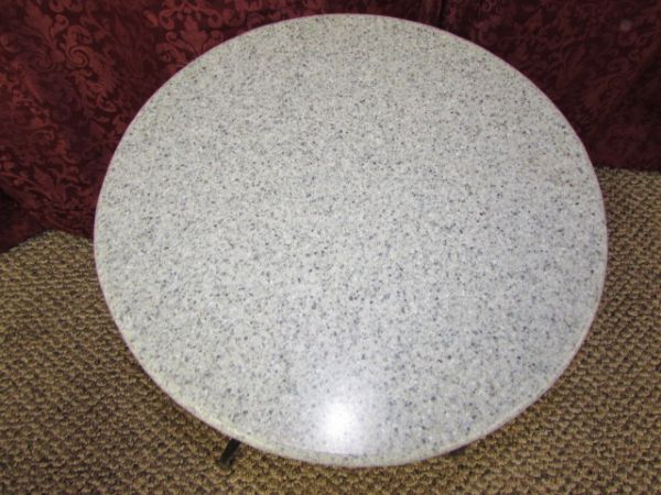 TWO ROUND PATIO/PLANT TABLES