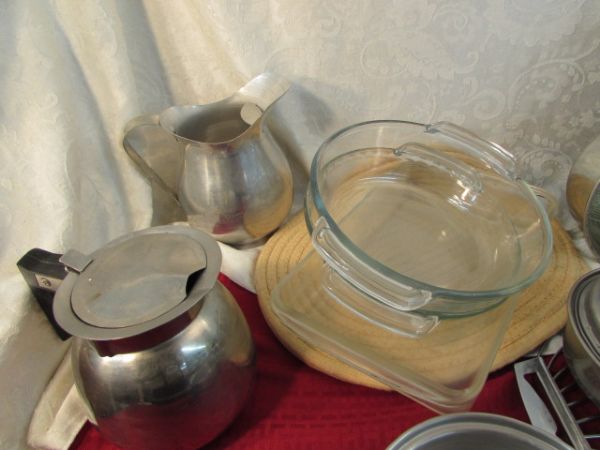 VINTAGE POTS, PANS, PYREX AND MORE