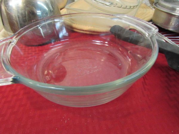 VINTAGE POTS, PANS, PYREX AND MORE