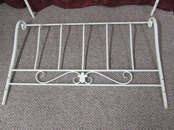 VINTAGE WHITE METAL HEAD & FOOT BOARDS