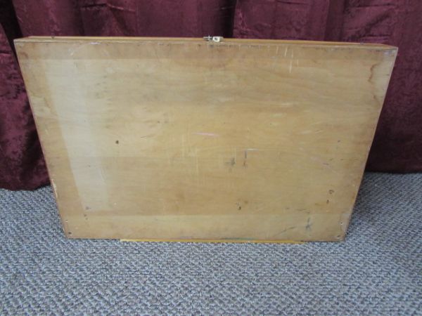 LARGE WOODEN DISPLAY CASE WITH GLASS TOP