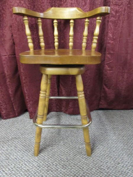 TWO WOOD SWIVEL BARSTOOLS