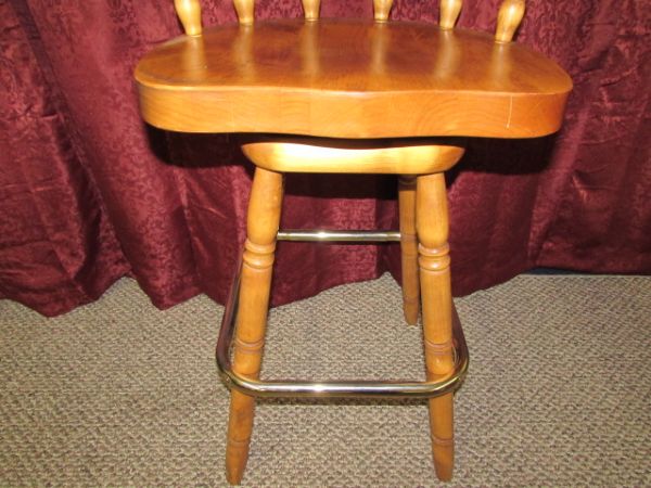 TWO WOOD SWIVEL BARSTOOLS