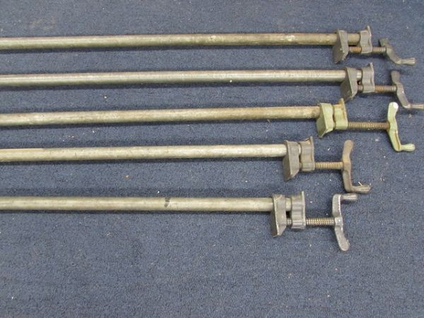 FIVE PIPE CLAMPS - VARIOUS LENGTHS