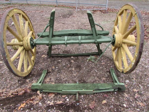 JOHN DEERE GREEN & YELLOW WAGON FRONT WHEELS & AXLES **There is a $225 reserve on this item***