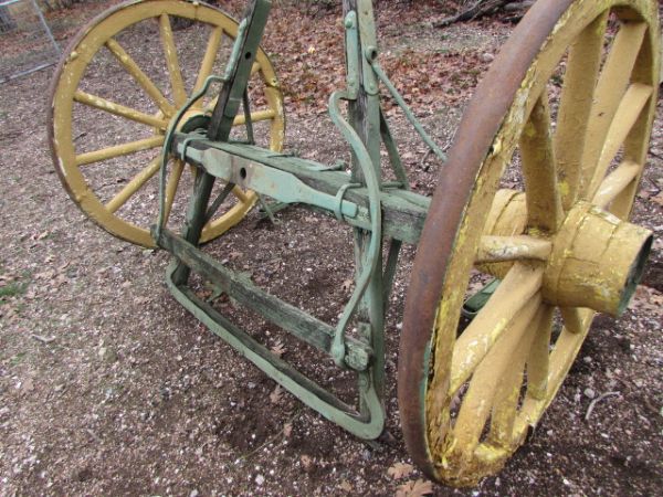 JOHN DEERE GREEN & YELLOW WAGON FRONT WHEELS & AXLES **There is a $225 reserve on this item***