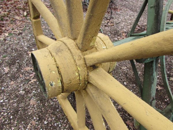 JOHN DEERE GREEN & YELLOW WAGON FRONT WHEELS & AXLES **There is a $225 reserve on this item***