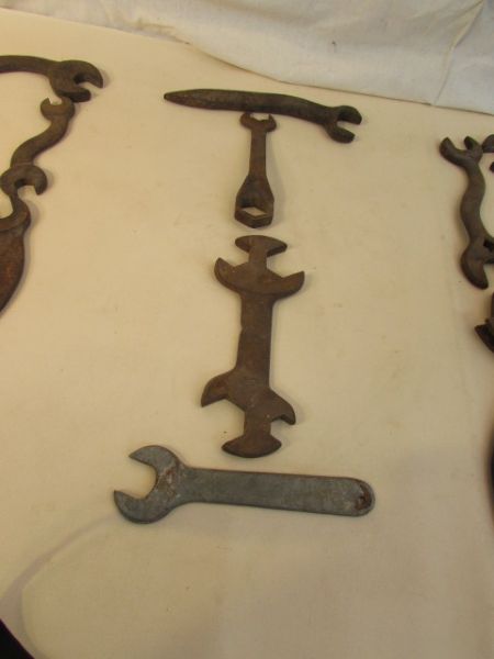 ANTIQUE & VINTAGE IRON WRENCHES - UNIQUE SHAPES & EMBOSSED NAMES  