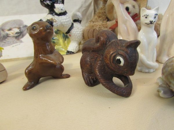 VINTAGE CERAMIC DOGS, CATS, MONKEYS, ONE LITTLE MOUSE & MORE