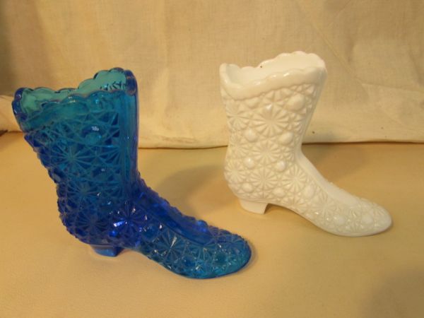 TWO FENTON GLASS BOOTS