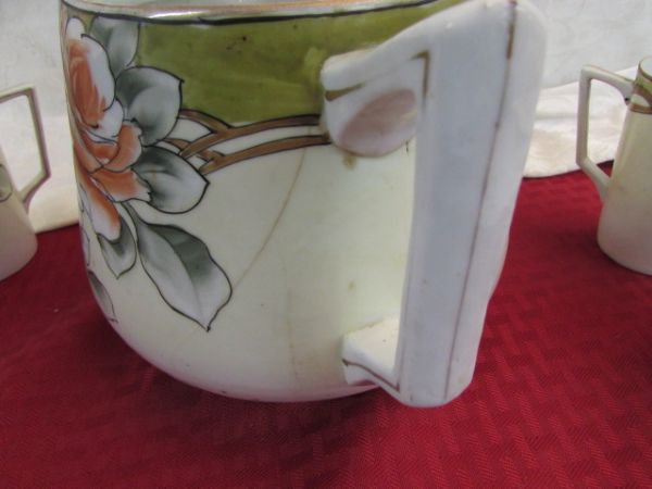 VINTAGE JE 0H HANDPAINTED LEMONADE PITCHER & MUGS. 