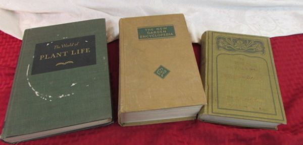 ONE ANTIQUE & TWO VINTAGE GARDENING BOOKS.