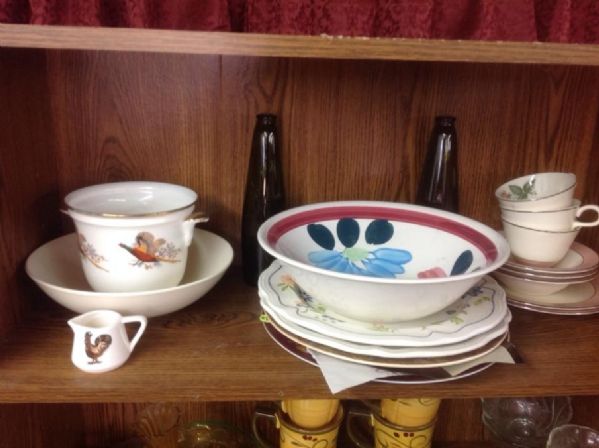 TALL SHELF UNIT WITH LOADS OF DISHWARE