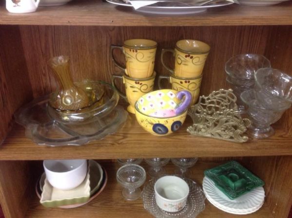 TALL SHELF UNIT WITH LOADS OF DISHWARE