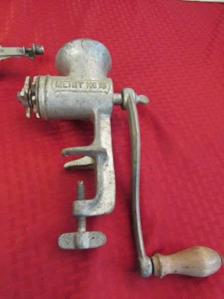 VINTAGE FOOD GRINDERS & ANTIQUE ROCHESTER BURNER