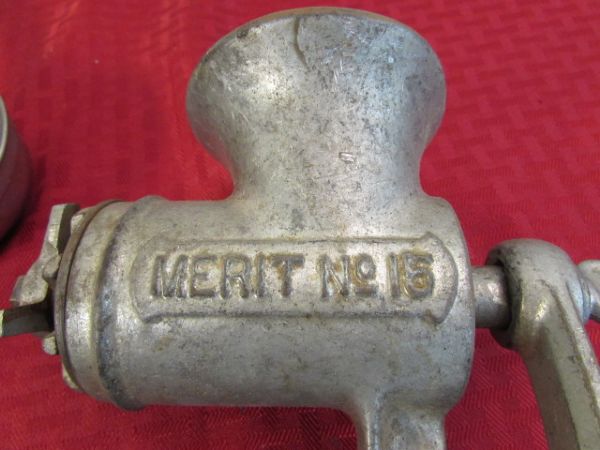 VINTAGE FOOD GRINDERS & ANTIQUE ROCHESTER BURNER