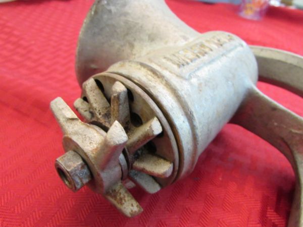 VINTAGE FOOD GRINDERS & ANTIQUE ROCHESTER BURNER