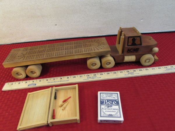 UNIQUE HANDMADE SEMI TRUCK CRIBBAGE BOARD.