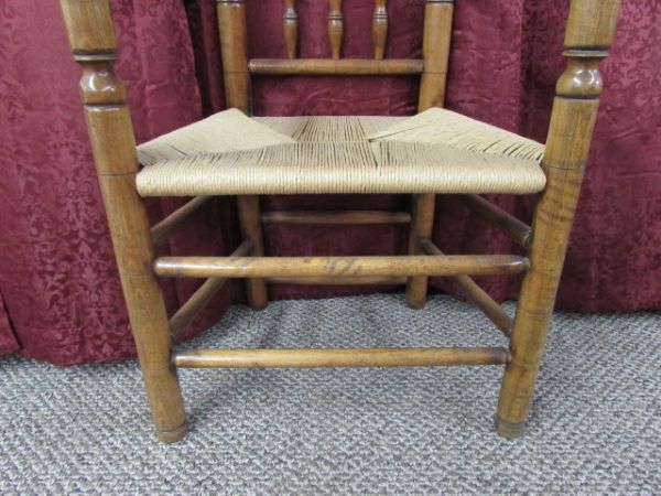 HANDSOME VINTAGE CHAIR WITH WOVEN SEAT & SPINDLE BACK