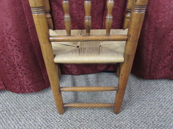 HANDSOME VINTAGE CHAIR WITH WOVEN SEAT & SPINDLE BACK