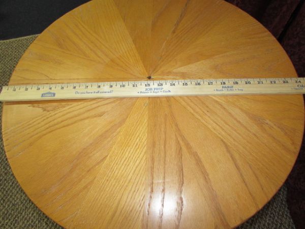 HANDMADE TABLE WITH FOOT RUNG. OAK TOP, METAL BASE