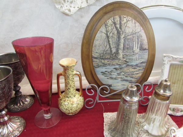 LARGE VARIETY LOT FROM ELEGANT TO EVERYDAY!   POTTERY VASE, TERRA COTTA POT, SALT & PEPPER SET PLUS MUCH MORE