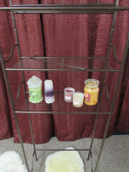 BATHROOM ORGANIZER, CANDLES & RUGS