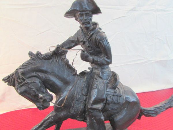 LARGE BRONZE FREDERIC REMINGTON STATUE COWBOY  **  ** RESERVE HAS BEEN MET **