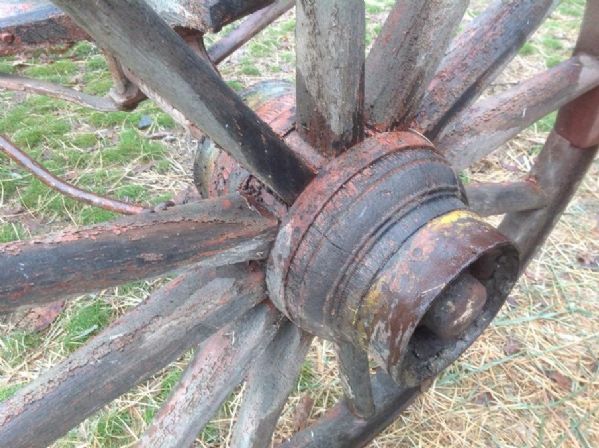 ANTIQUE WOODEN WAGON WHEEL PAIR WITH AXLE