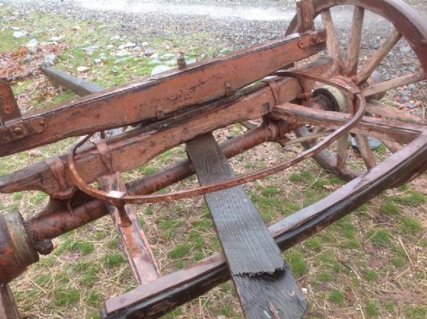 ANTIQUE WOODEN WAGON WHEEL PAIR WITH AXLE