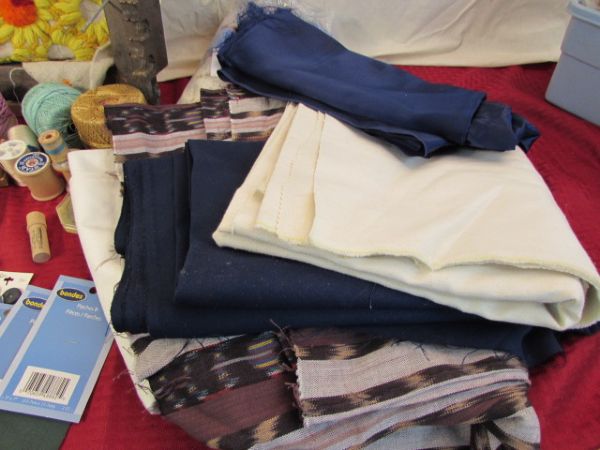 SEWING NOTIONS, LOOM, ANTIQUE SILVER THIMBLE & MORE