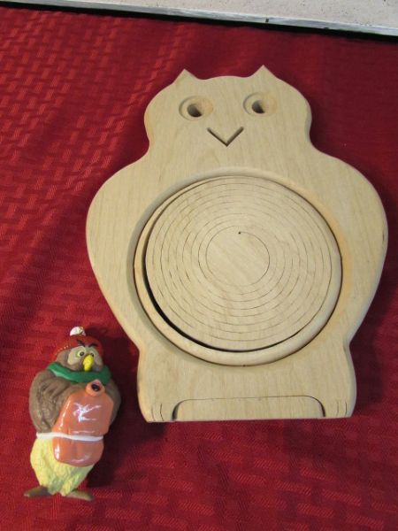 HANDMADE WOODEN OWL BOWL/TRIVET