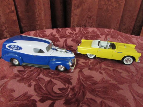DIE CAST COLLECTIBLE CARS - FORD WAGON & T-BIRD CONVERTIBLE