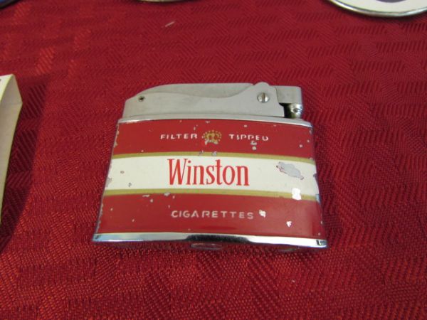 MEN'S VALET VARIETY LOT-POCKET KNIFE, WINSTON LIGHTER, PINS & MORE