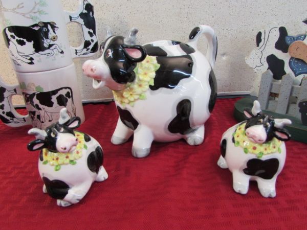 VERY COWFUL LOT - TEAPOT, MUGS & MORE