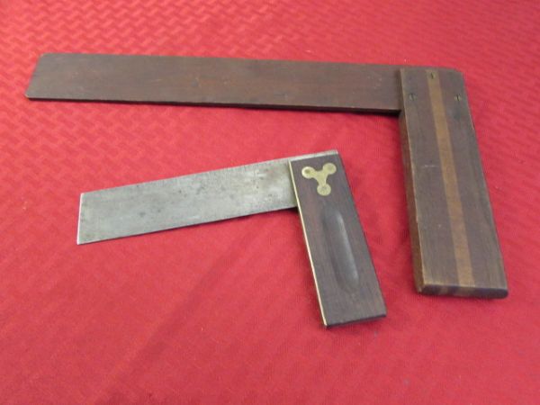 TWO WOOD CARPENTER SQUARES