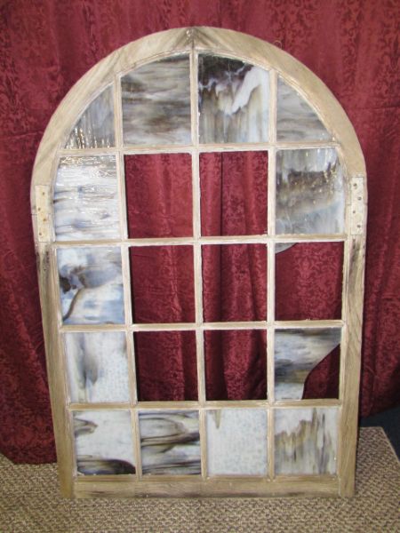 VINTAGE WOOD FRAMED ARCHED WINDOW