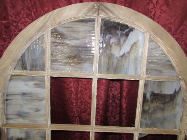 VINTAGE WOOD FRAMED ARCHED WINDOW