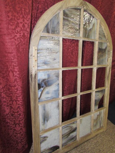 VINTAGE WOOD FRAMED ARCHED WINDOW