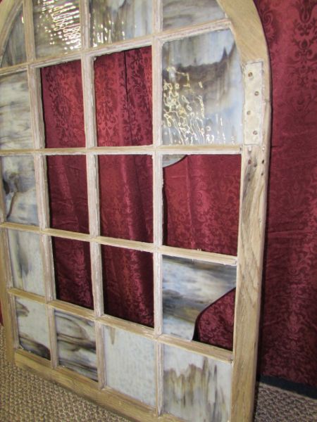 VINTAGE WOOD FRAMED ARCHED WINDOW