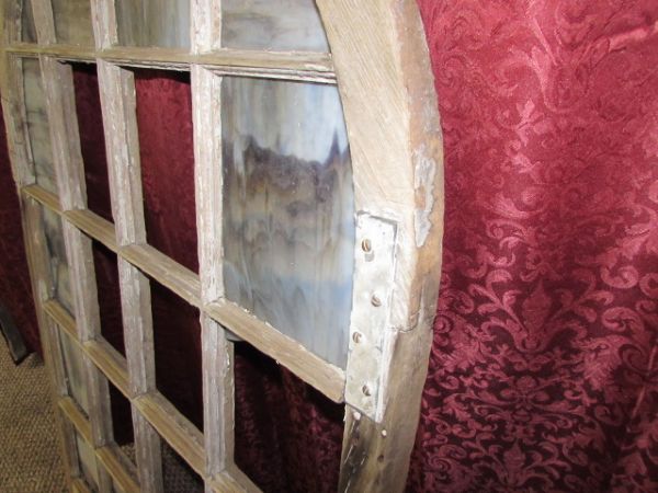 VINTAGE WOOD FRAMED ARCHED WINDOW