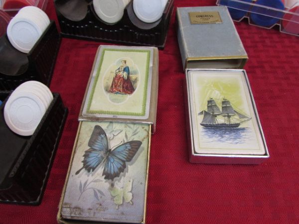 GAMING VARIETY LOT - CARDS, CHIPS, DICE & MARBLES