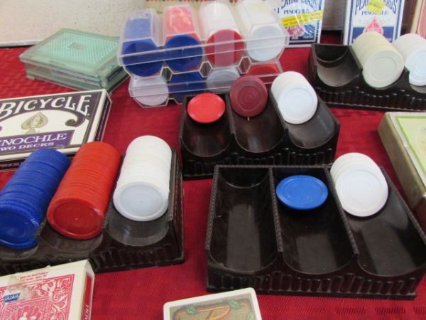 GAMING VARIETY LOT - CARDS, CHIPS, DICE & MARBLES