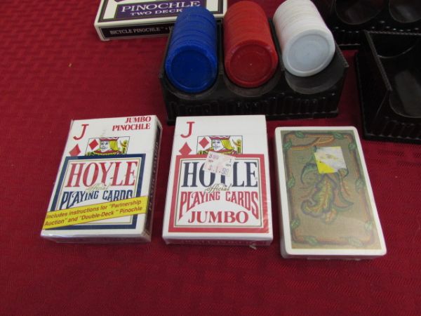 GAMING VARIETY LOT - CARDS, CHIPS, DICE & MARBLES