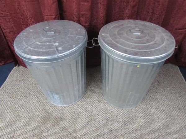 TWO GALVANIZED TRASH CANS