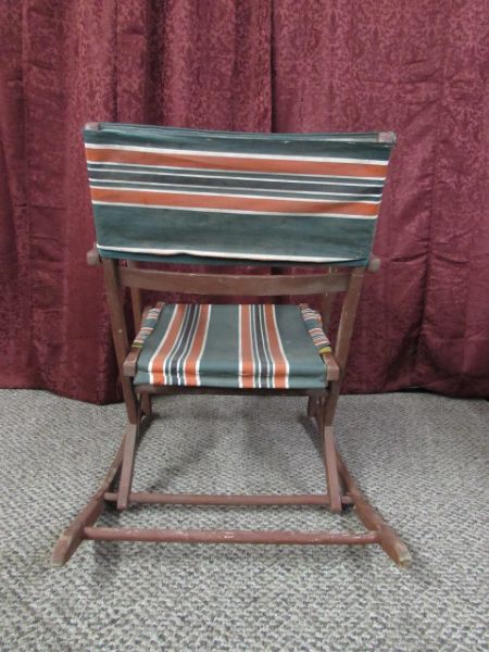 VINTAGE FOLDING CANVAS & WOOD PORCH ROCKERS