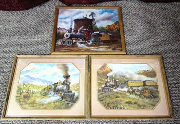 THREE FRAMED TRAIN LITHOGRAPHS